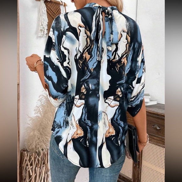 Boho Abstract Marble Water Color Print Batwing Sleeve Top Blouse Shirt - Picture 2 of 3